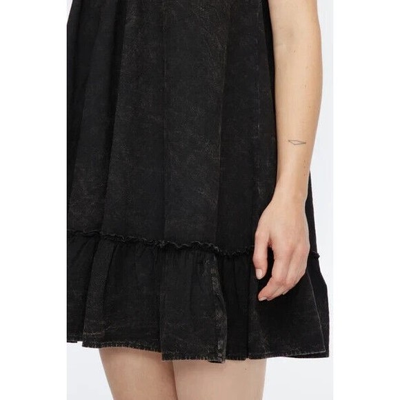 LACAUSA Medium Reina Mini Dress Black Mineral Wash Sleeveless Ruffle Hem New - Picture 3 of 15